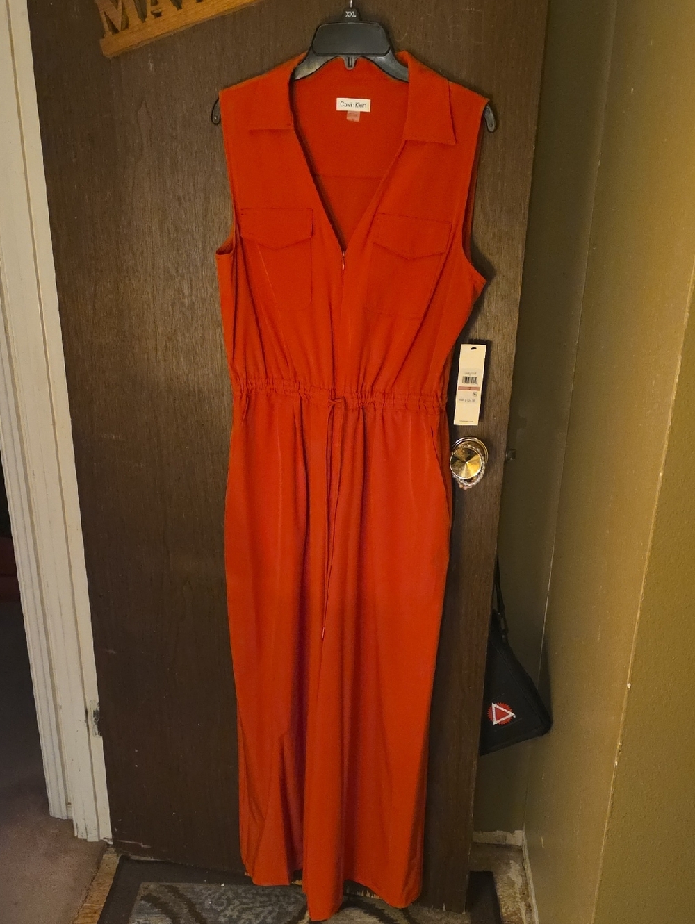 Calvin Klein Red Sleeveless Zip-Front Jumpsuit
